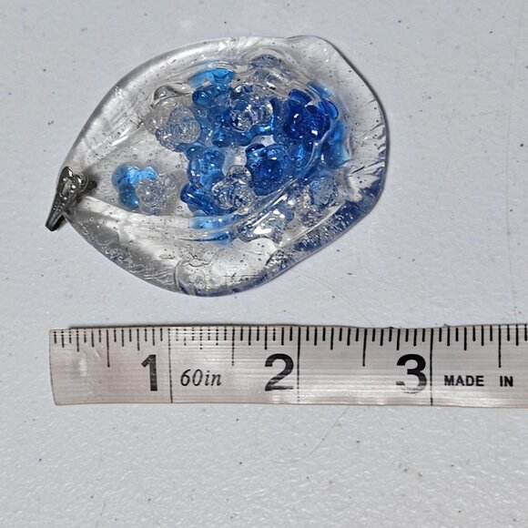 Handcrafted Glass Pendant Blue Clear Beads Statement Art Deco Fashion Jewelry - Picture 5 of 5
